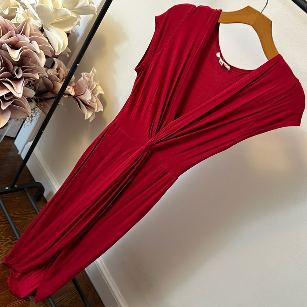 Red deep V slit dress